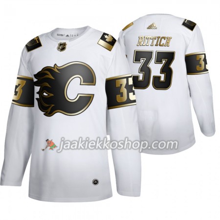 Miehille NHL Calgary Flames Pelipaita David Rittich 33 Adidas 2019-20 Golden Edition Valkoinen Authentic